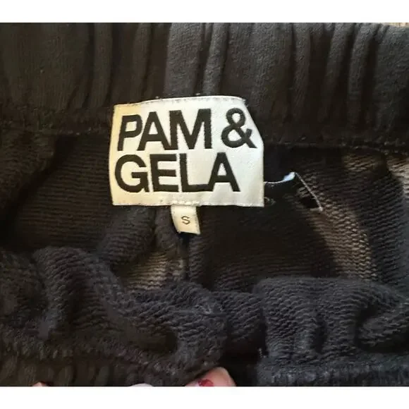 Pam & Gela Women's Jogger Sweatpants Size Small Black Bleach Wash Streetwear - Picture 5 of 9